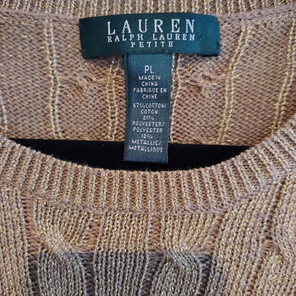 Lauren Ralph Lauren Green Label Gold Metallic Cable Knit Sweater PL - Picture 2 of 12